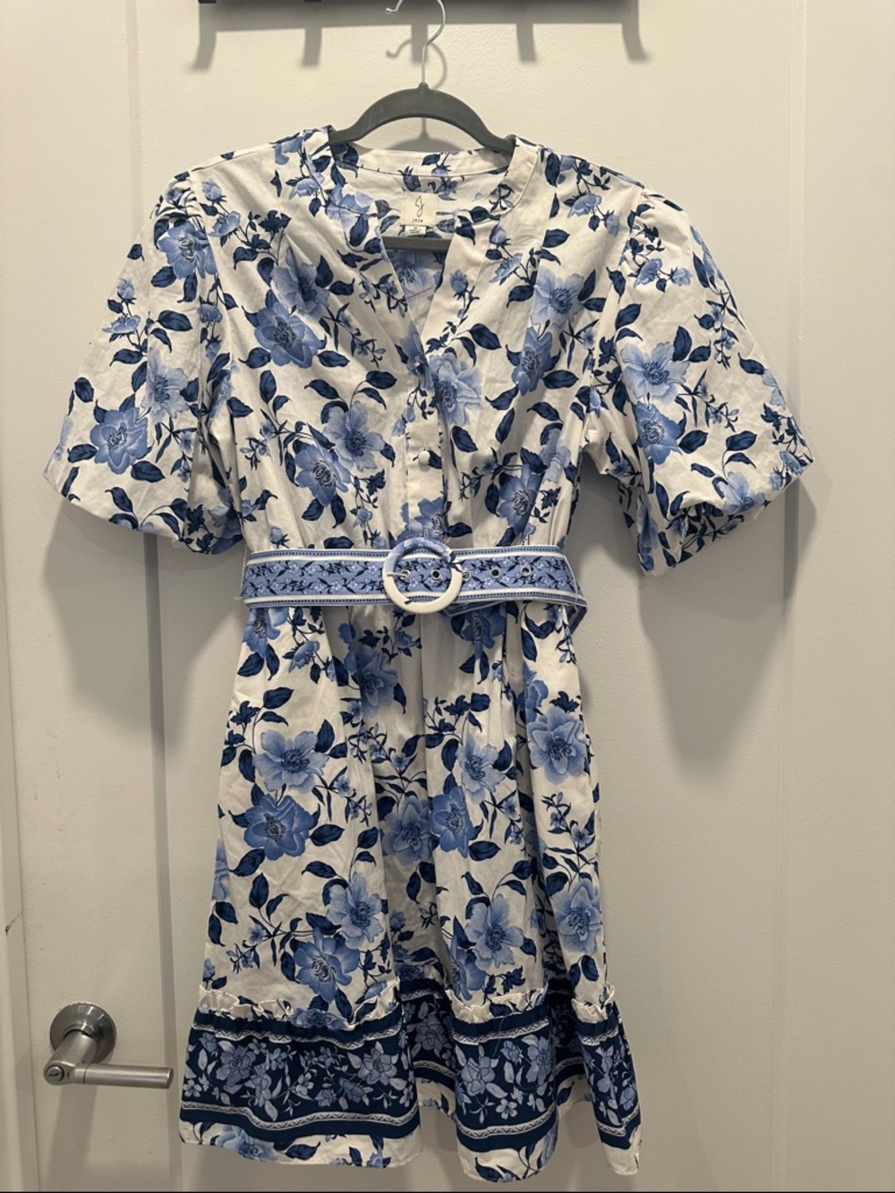 NWT Joie Blue Floral Belted Puff Sleeve Dress Size 6